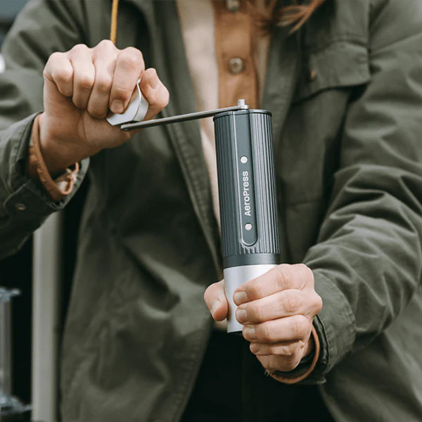 AeroPress coffee grinder manual hand grinder for travel friendly coffee grinding and AeroPress brewing