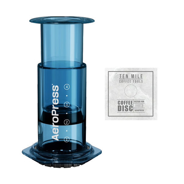 Aeropress Clear Coffee Maker Bundle Ten Mile Disc Blue