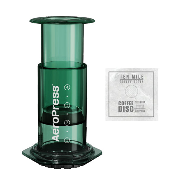 Aeropress Clear Coffee Maker Bundle Ten Mile Disc Green