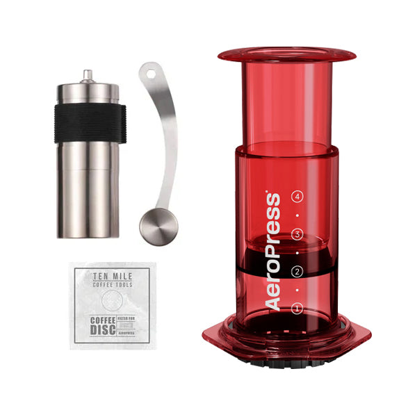 Aeropress Clear Coffee Maker Bundle Ten Mile Mini Red Bundle