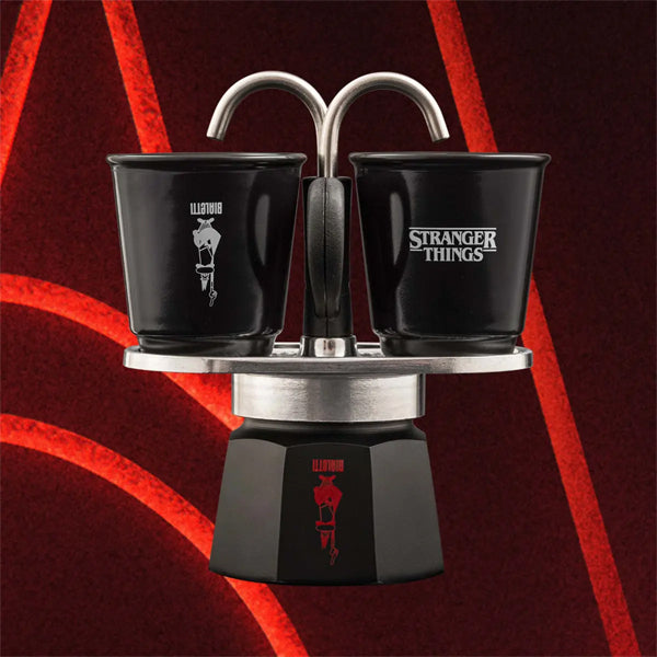 Bialetti Stranger Things Mini Express 2 Bicchierini set with themed espresso design