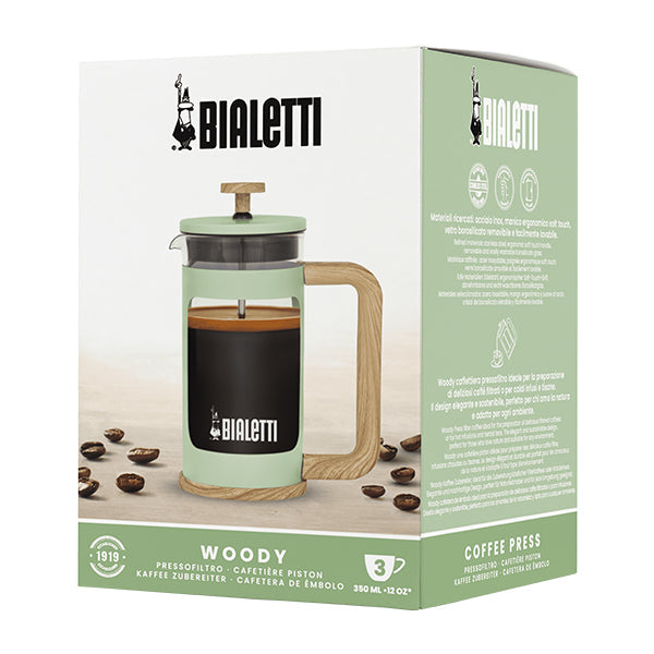 Bialetti Green Woody Coffee Press 350ml with heat resistant glass and sleek wood look handle