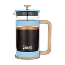 Bialetti Woody Coffee Press Blue 1L with heat resistant glass and natural wooden handle