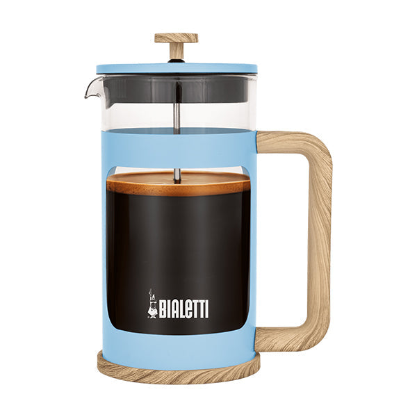Bialetti Woody Coffee Press Blue 1L with heat resistant glass and natural wooden handle