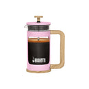 Bialetti Woody Coffee Press Pink 350ml with elegant wood look handle and heat resistant glass