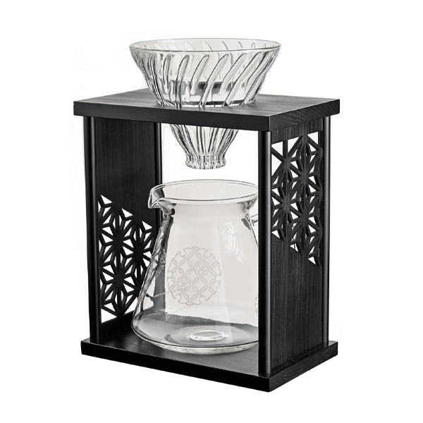 Hario Drip Stand Set Asanoha in Black Wood Finish