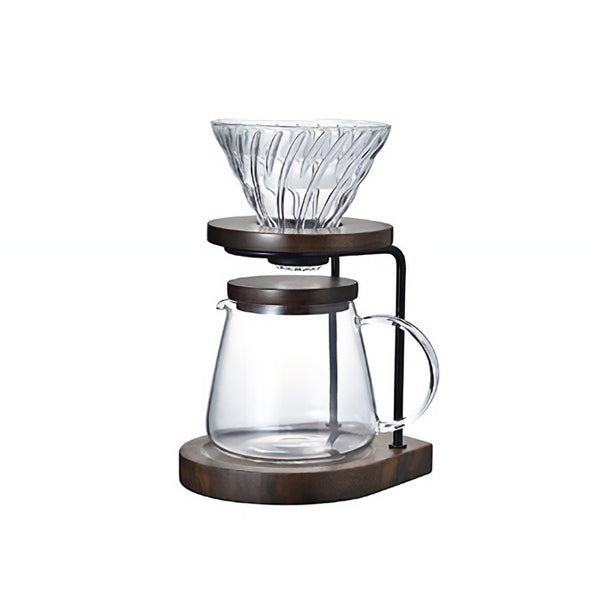 Hario Drip Stand Set in Walnut Wood Finish with Heatproof Glass Server, 600ml