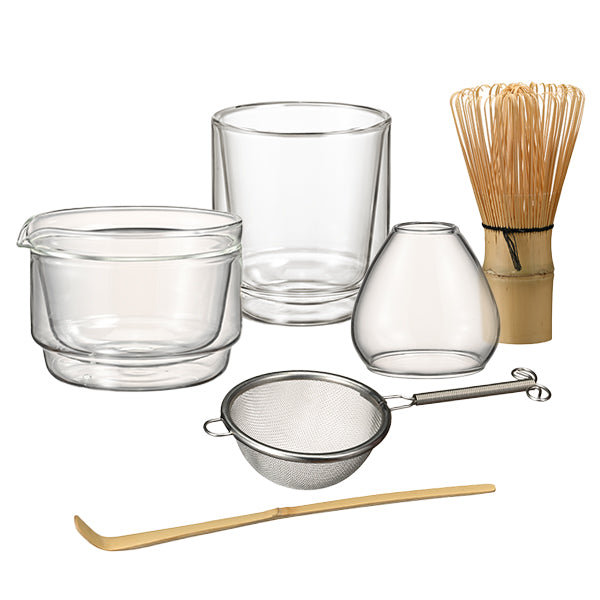 Hario Matcha Collection Set in Clear Glass Finish, includes whisk and spoon