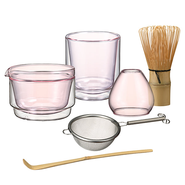 Hario Matcha Collection Set in Powder Pink featuring whisk and sifter
