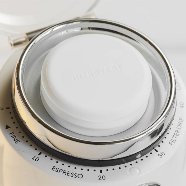 Introvert Silicone Bellows for Niche Zero Duo White designed to improve grind consistency and reduce retention