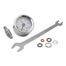 Lelit Manometer Upgrade Kit components: round pressure gauge (0–12 bar), mounting wrench, fittings, and seals