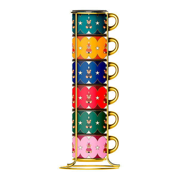 Bialetti Magico Ricordo Stackable Cups Teddy Bear Set of 6 – Limited Edition Ceramic Collection