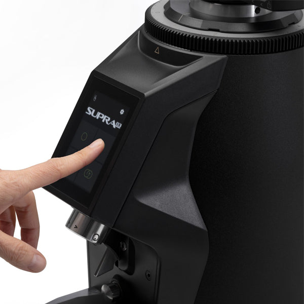 Macap 83 Supra Black commercial coffee grinder with large flat burrs for consistent espresso grinding in busy cafés