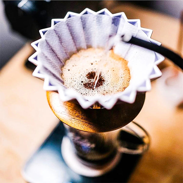 Origami paper filter set for pour over coffee brewing with Origami dripper