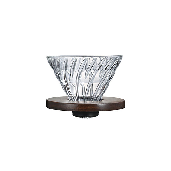 Hario V60 Glass Coffee Dripper with Walnut Wood Base, Size 02
