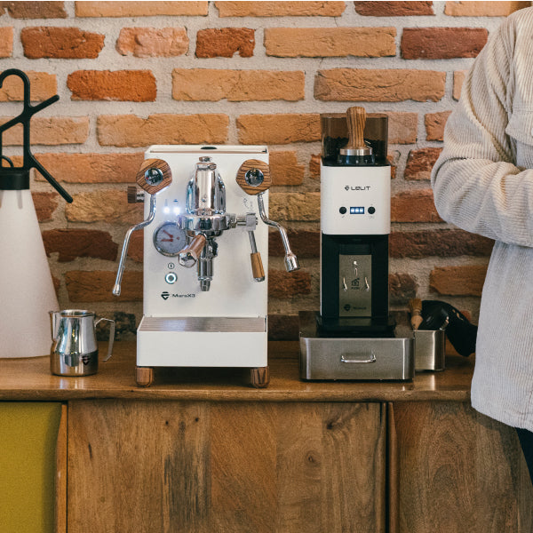 Lelit MaraX3 White Home Espresso Machine Brewing Coffee