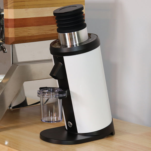 Coffee Tech DF64 Single Dose Grinder on the bench