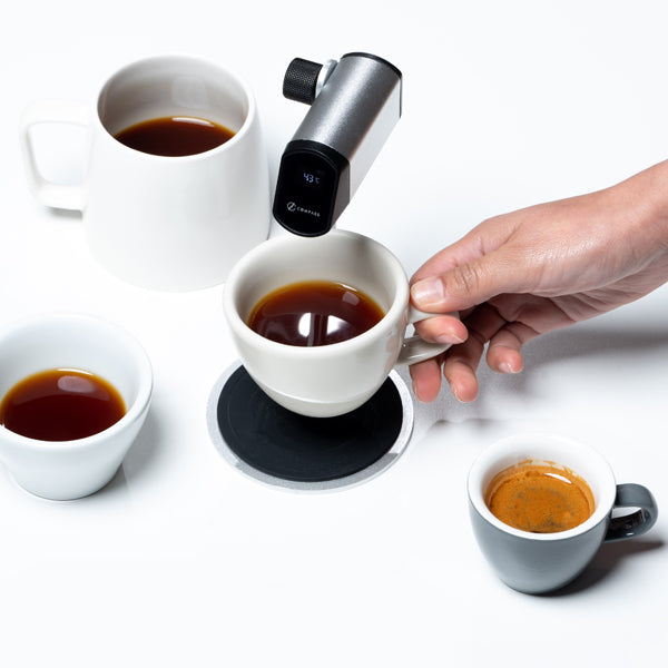 serving coffee with the Nucleus Compass Beverage Thermometer