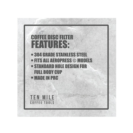 Ten Mile Stainless Steel Filter for AeroPress Coffee Maker & Delter
